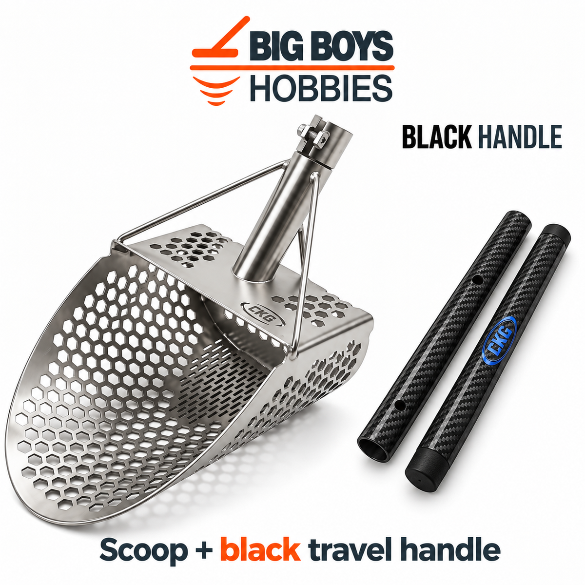 81111 CKG BLACK UNIVERSAL CARBON FIBER TRAVEL HANDLE with CKG Pro stainless steel sand scoop 82552