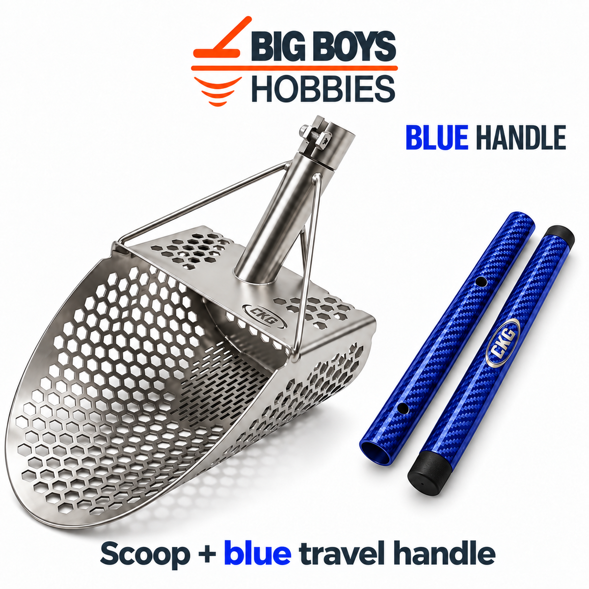 82073 CKG BLUE UNIVERSAL CARBON FIBER TRAVEL HANDLE with CKG Pro stainless steel sand scoop 82552
