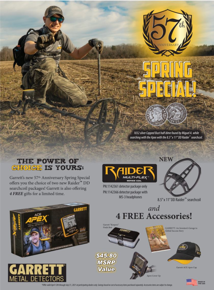 Garrett APEX Raider Package - Spring Special Metal Detector 8.5” x 11” DD coil