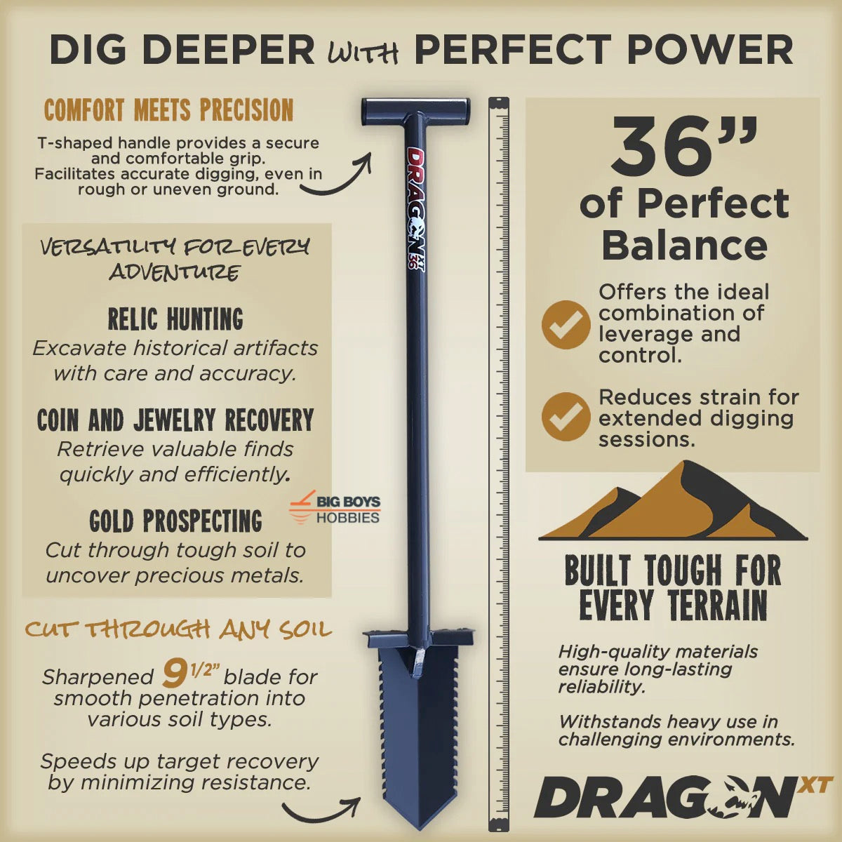 DragonXT Long T-Handle 36" Professional Shovel