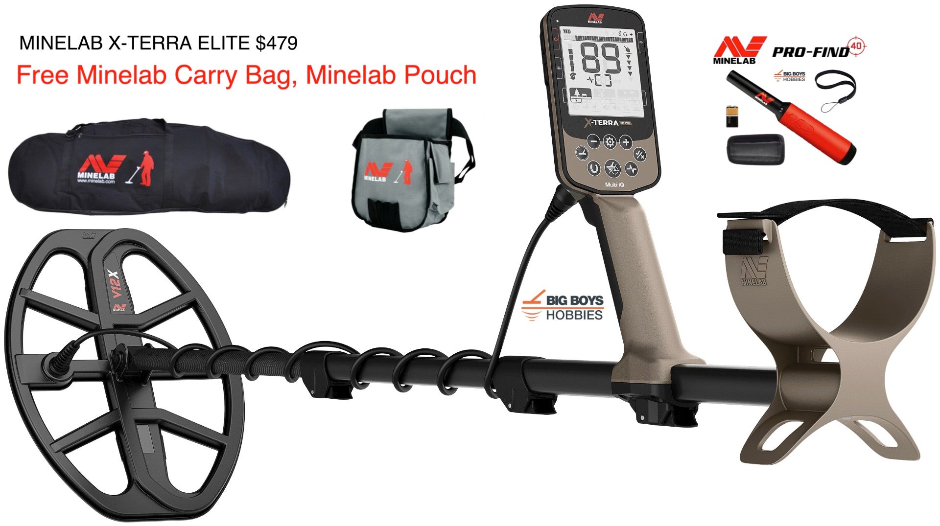 Minelab X-TERRA ELITE or EXPEDITION PACK - Free PRO-FIND 40 Pin Pointer, Minelab Carry Bag and Pouch!