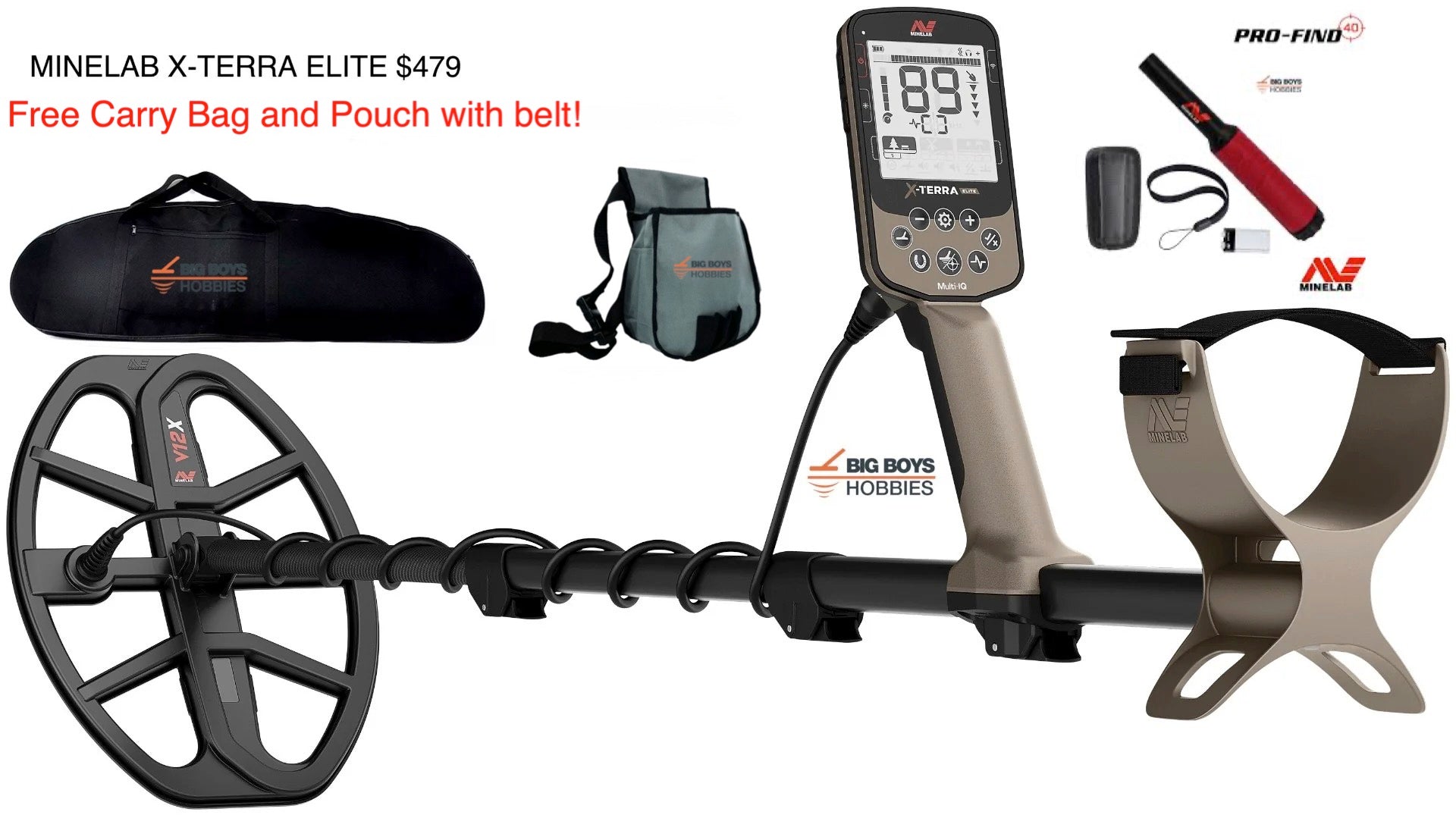 Minelab X-TERRA ELITE or EXPEDITION PACK - Free PRO-FIND 40 Pin Pointer, BBH Carry Bag and Pouch!