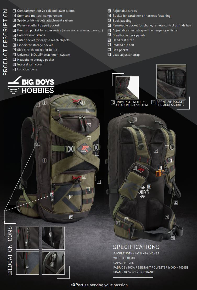 XP Metal Detector Backpack 280 + XP Finds Pouch