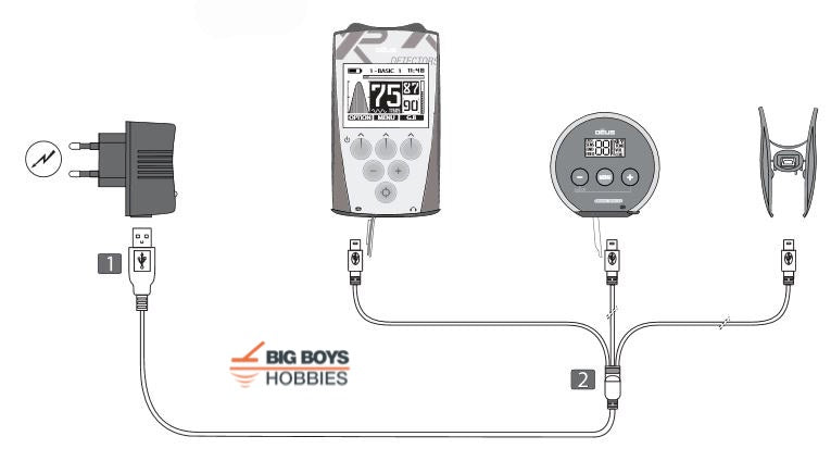 XP Deus Cable USB 3 Mini B Charge Headphone Remote and Search Coil